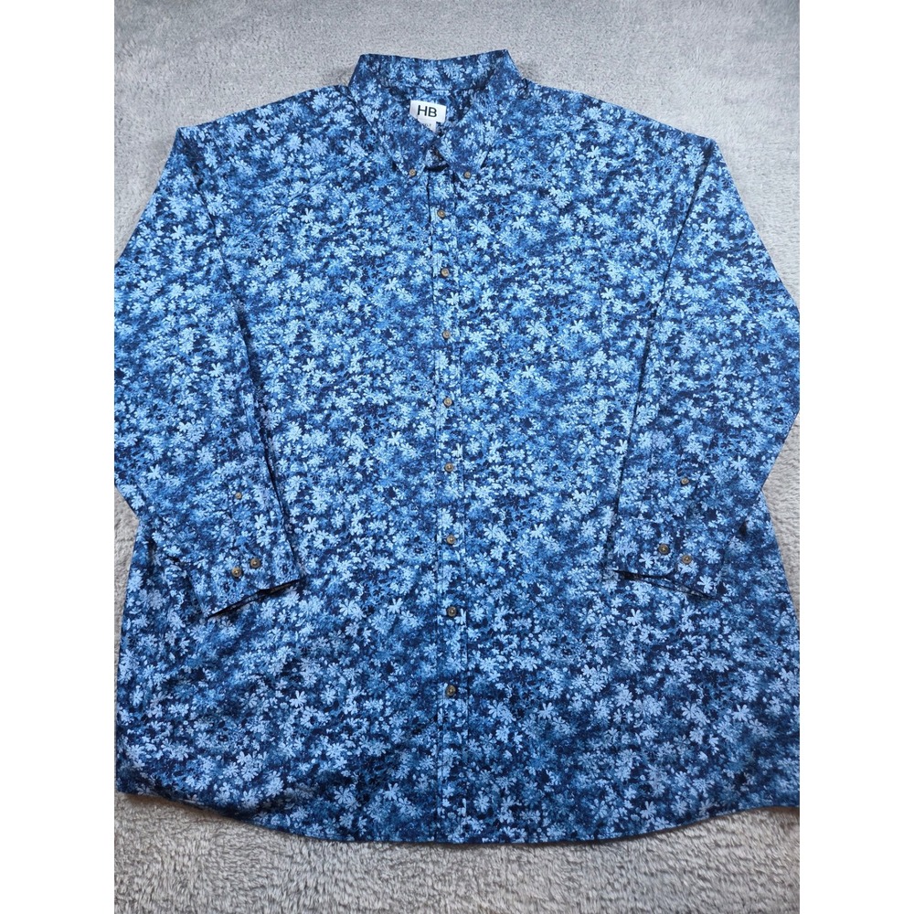 HB Button Up Shirt 4XLT Blue Mens Floral Long Sleeve Tall Casual